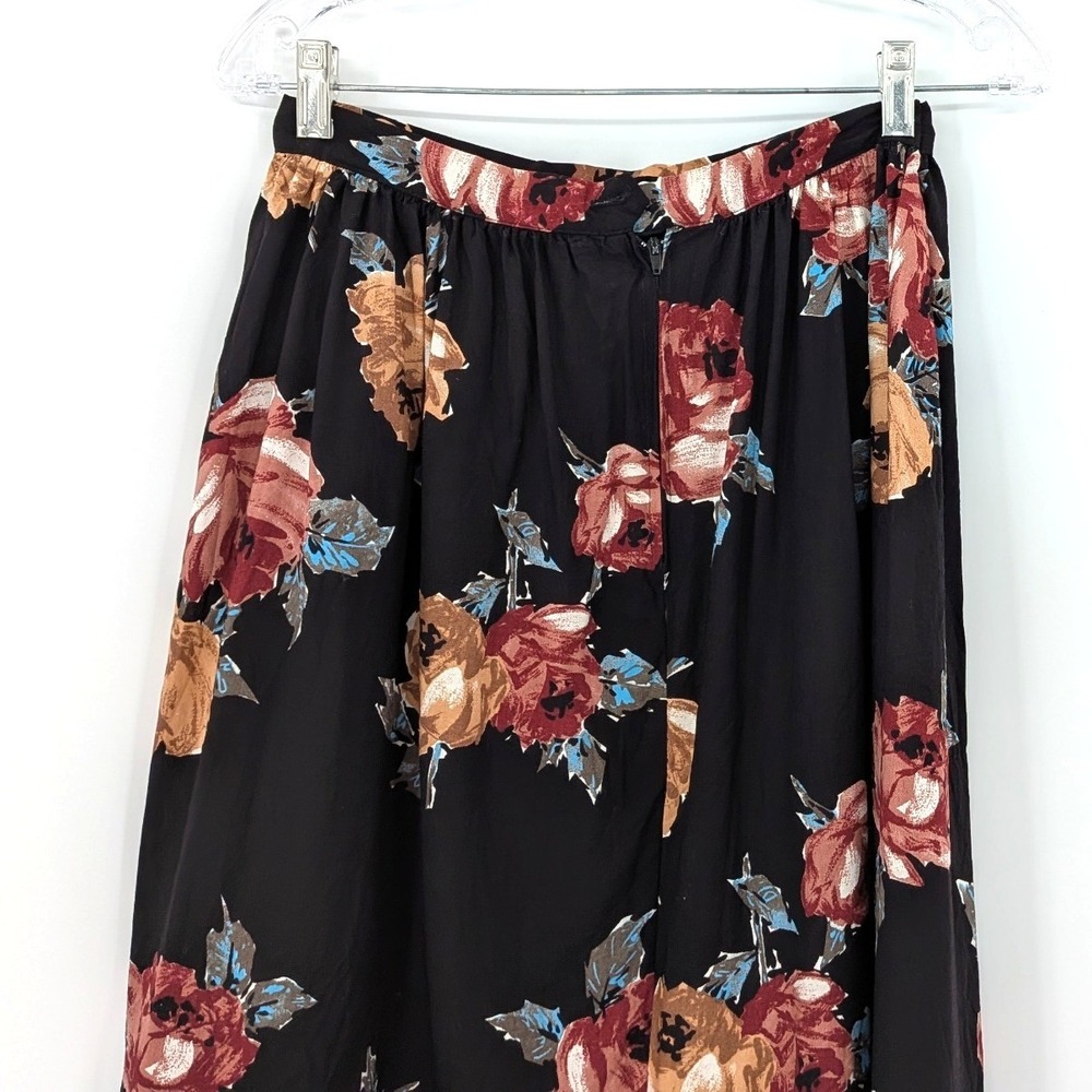Vintage Floral Midi Skirt‎ Black Rayon Pleated Size 12 USA Made Cottage Boho - Picture 7 of 9